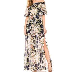 Show Me Your Mumu Hacienda Maxi Dress Sz Medium Party Blossom Blue Off Shoulder